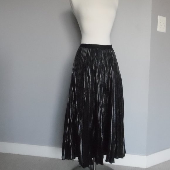DVF Heavyn Pleated metallic Crepe Shimmer Black Holiday Skirt 4 - Picture 7 of 16